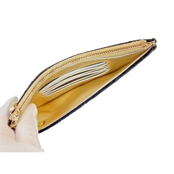 CHANEL Black Velvet Quilted Small CC Zip Pouch Case Clutch Wallet Bag w Card - Picture 8 of 16